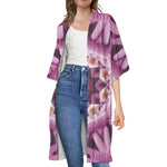 Pink Kaleidoscope Print Open Front Beach Cover Up