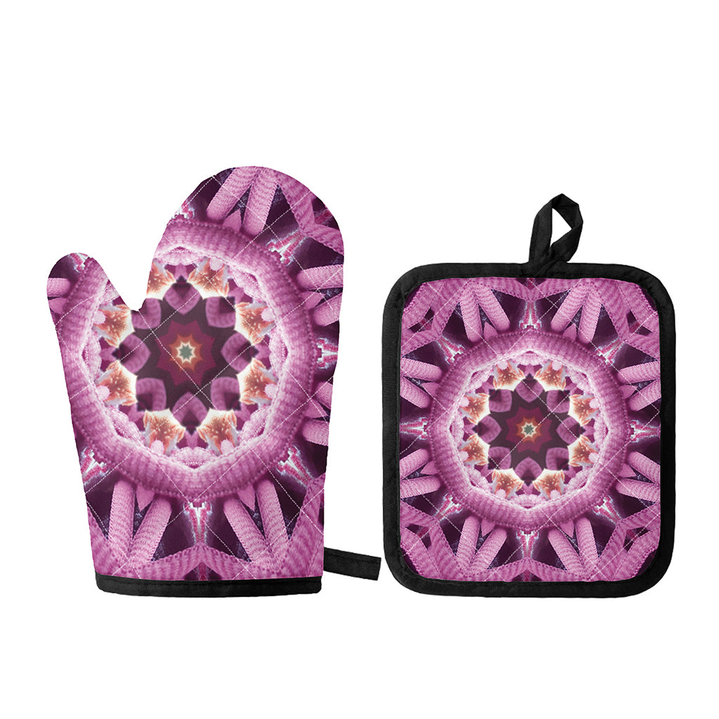 Pink Kaleidoscope Print Oven Mitt And Pot Holder Set