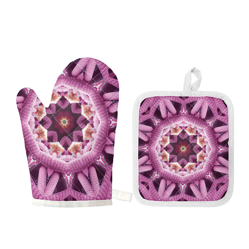 Pink Kaleidoscope Print Oven Mitt And Pot Holder Set