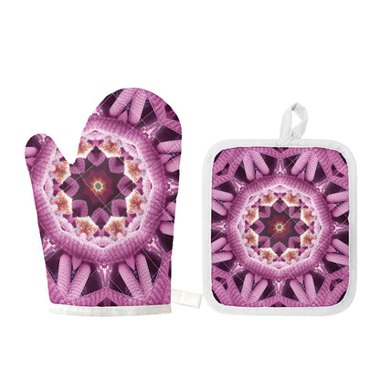 Pink Kaleidoscope Print Oven Mitt And Pot Holder Set