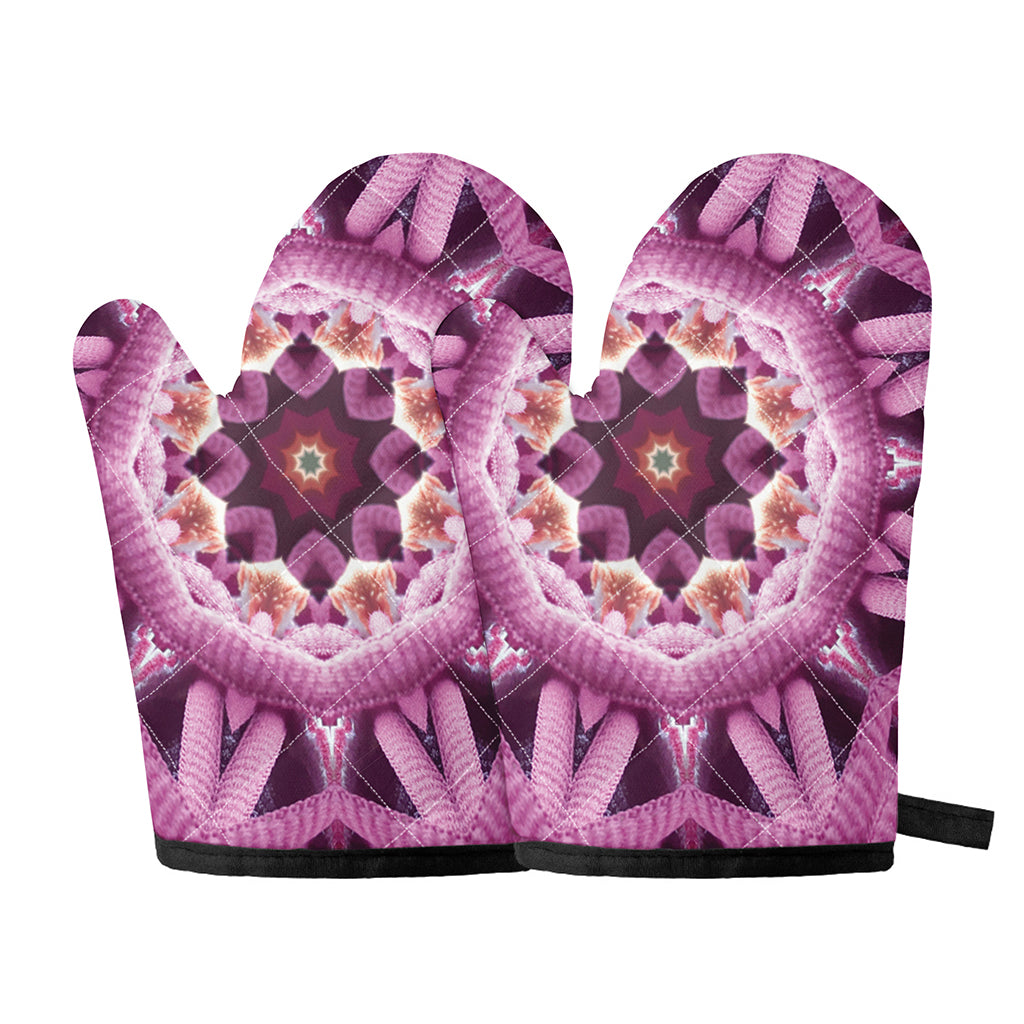 Pink Kaleidoscope Print Oven Mitts
