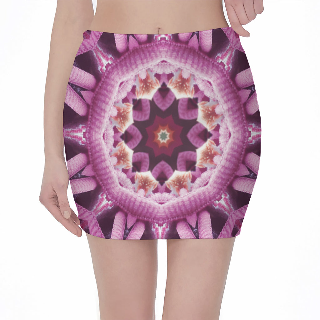 Pink Kaleidoscope Print Pencil Mini Skirt