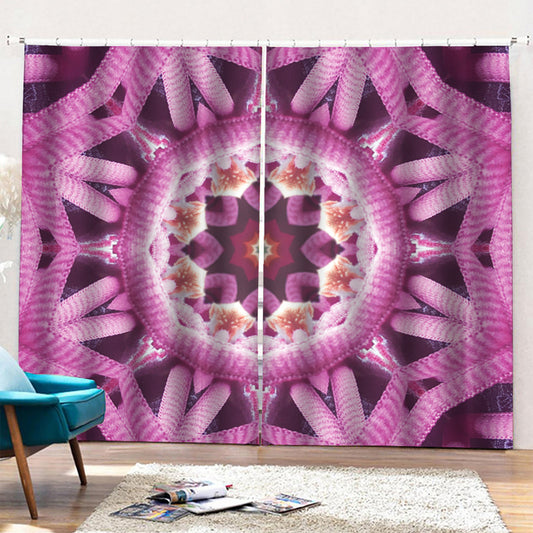Pink Kaleidoscope Print Pencil Pleat Curtains