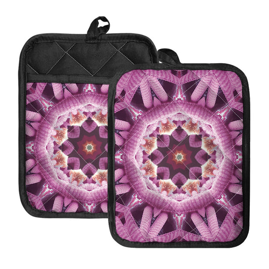 Pink Kaleidoscope Print Pot Holders With Pocket