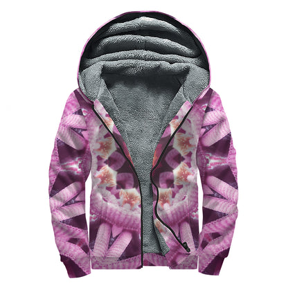 Pink Kaleidoscope Print Sherpa Lined Zip Up Hoodie