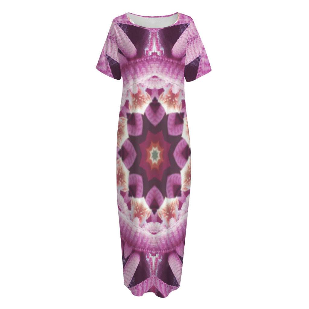 Pink Kaleidoscope Print Short Sleeve Long Nightdress