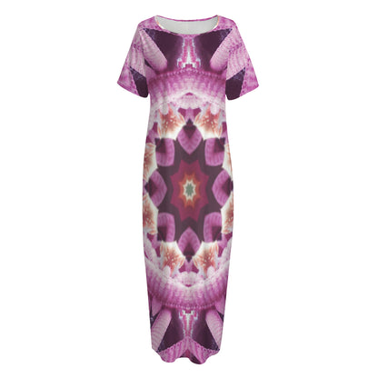 Pink Kaleidoscope Print Short Sleeve Long Nightdress