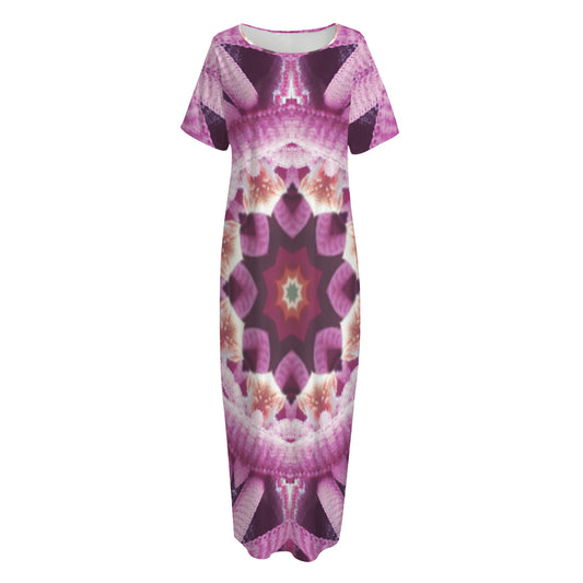Pink Kaleidoscope Print Short Sleeve Long Nightdress