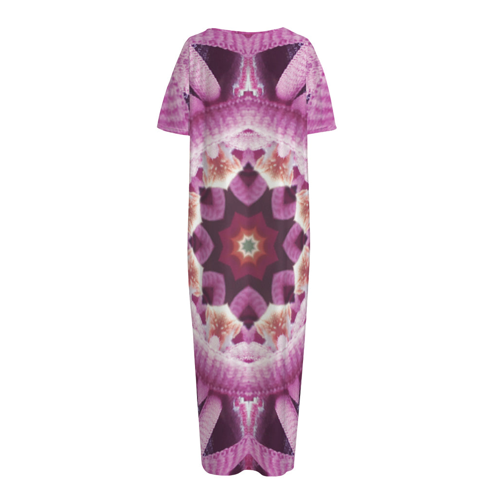 Pink Kaleidoscope Print Short Sleeve Long Nightdress