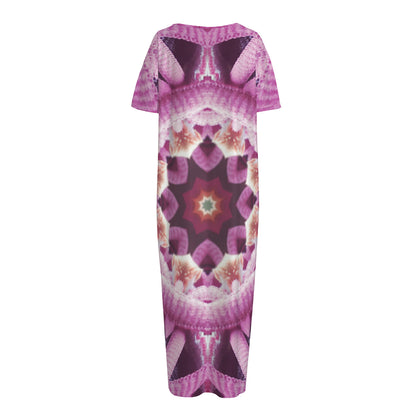 Pink Kaleidoscope Print Short Sleeve Long Nightdress