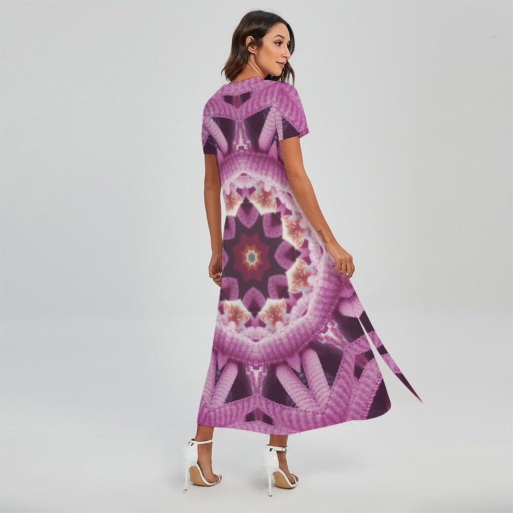 Pink Kaleidoscope Print Short Sleeve Maxi Dress