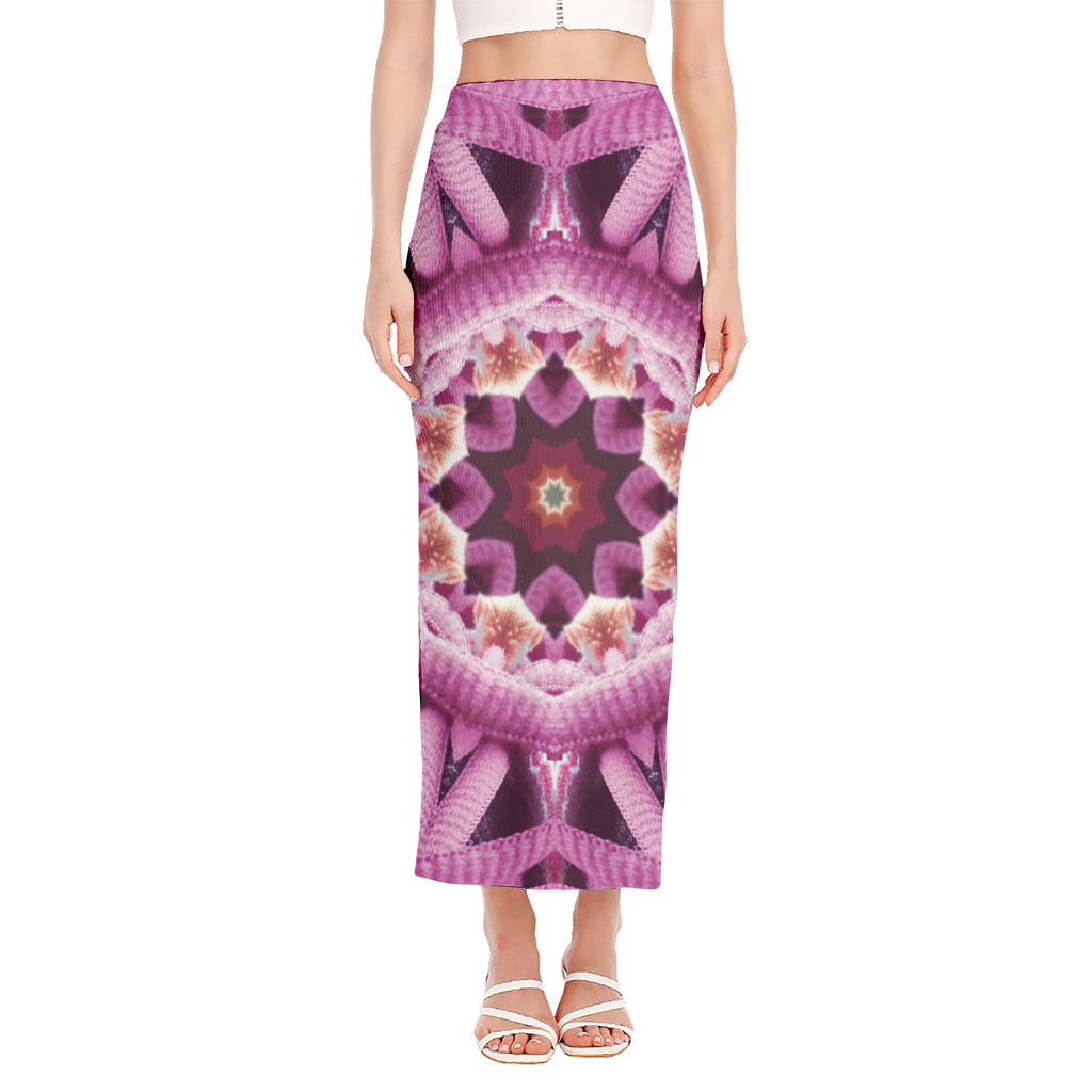 Pink Kaleidoscope Print Side Slit Maxi Skirt