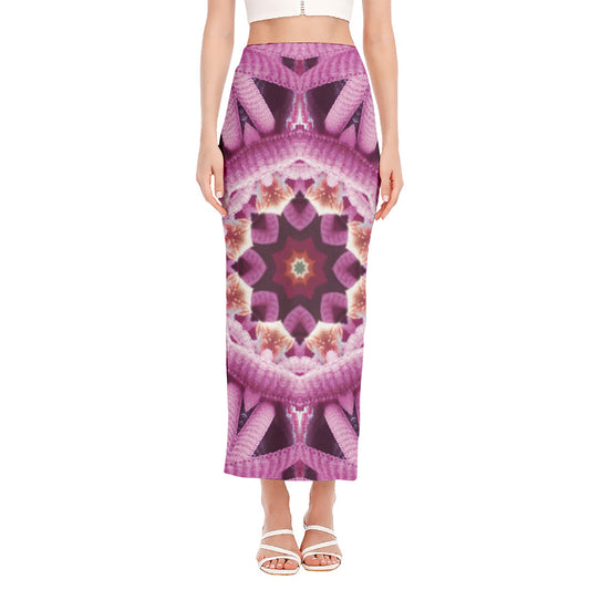 Pink Kaleidoscope Print Side Slit Maxi Skirt