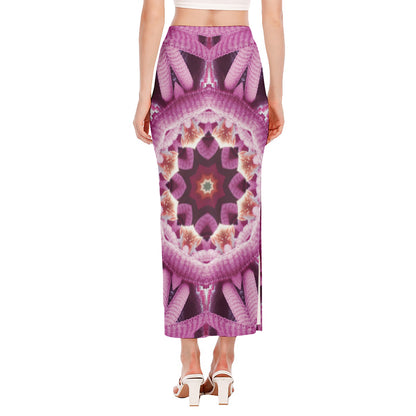 Pink Kaleidoscope Print Side Slit Maxi Skirt