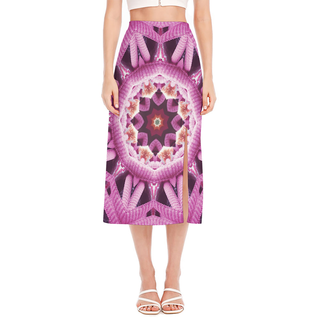Pink Kaleidoscope Print Side Slit Midi Skirt