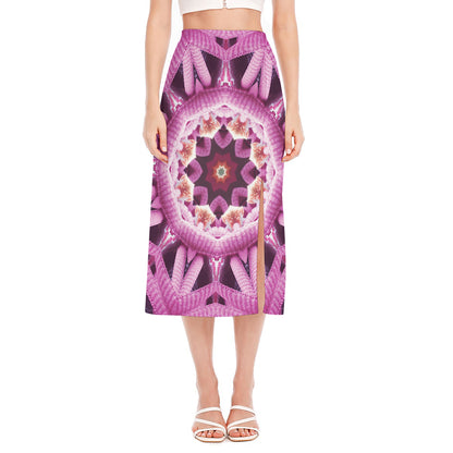 Pink Kaleidoscope Print Side Slit Midi Skirt