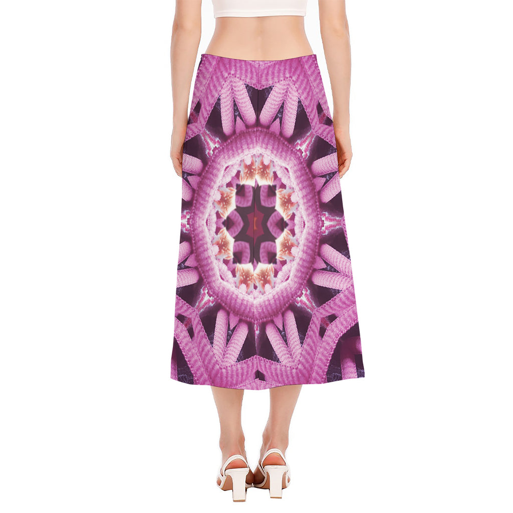 Pink Kaleidoscope Print Side Slit Midi Skirt