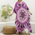 Pink Kaleidoscope Print Silk V-Neck Kaftan Dress
