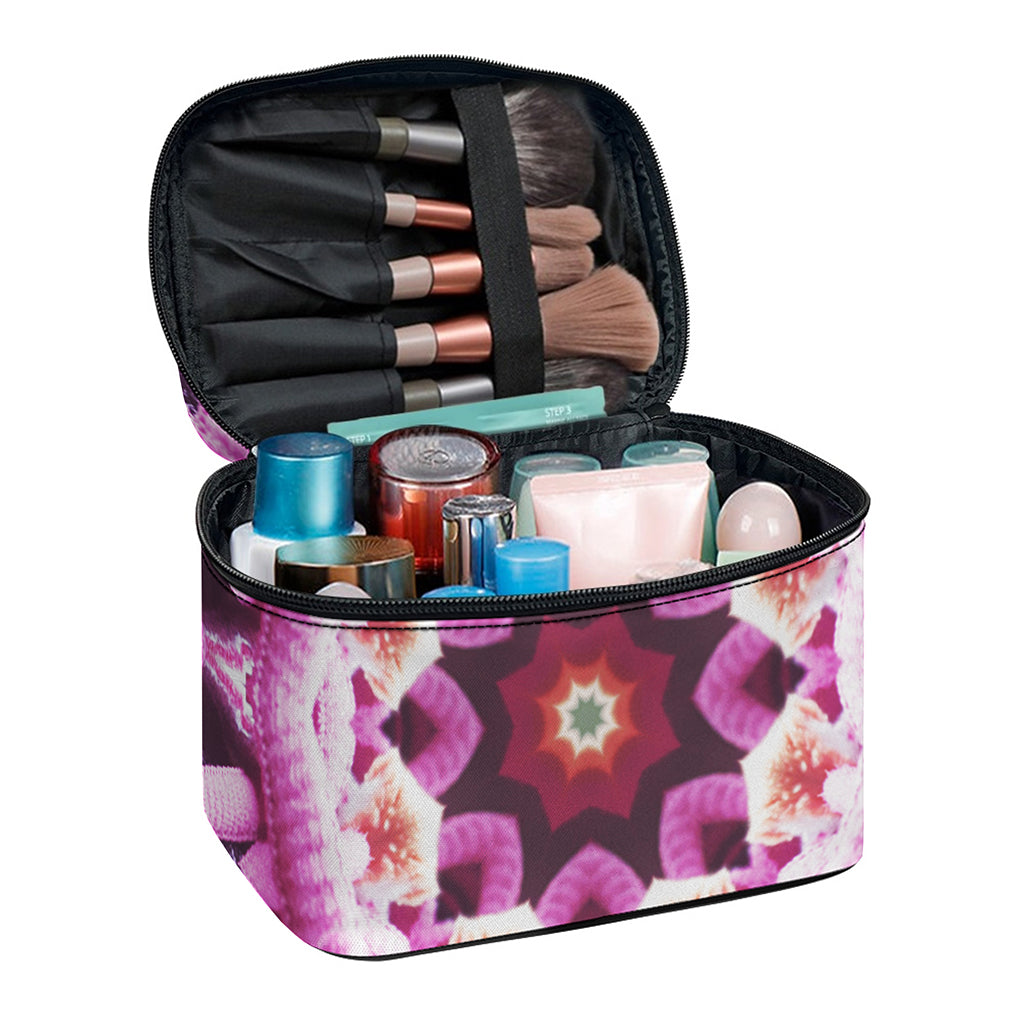 Pink Kaleidoscope Print Travel Makeup Bag