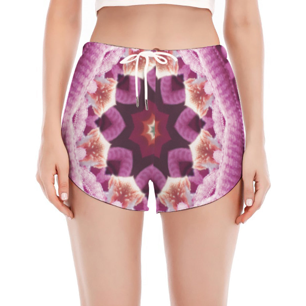Pink Kaleidoscope Print Women's Split Running Shorts