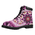 Pink Kaleidoscope Print Padded Collar Lace Up Boots