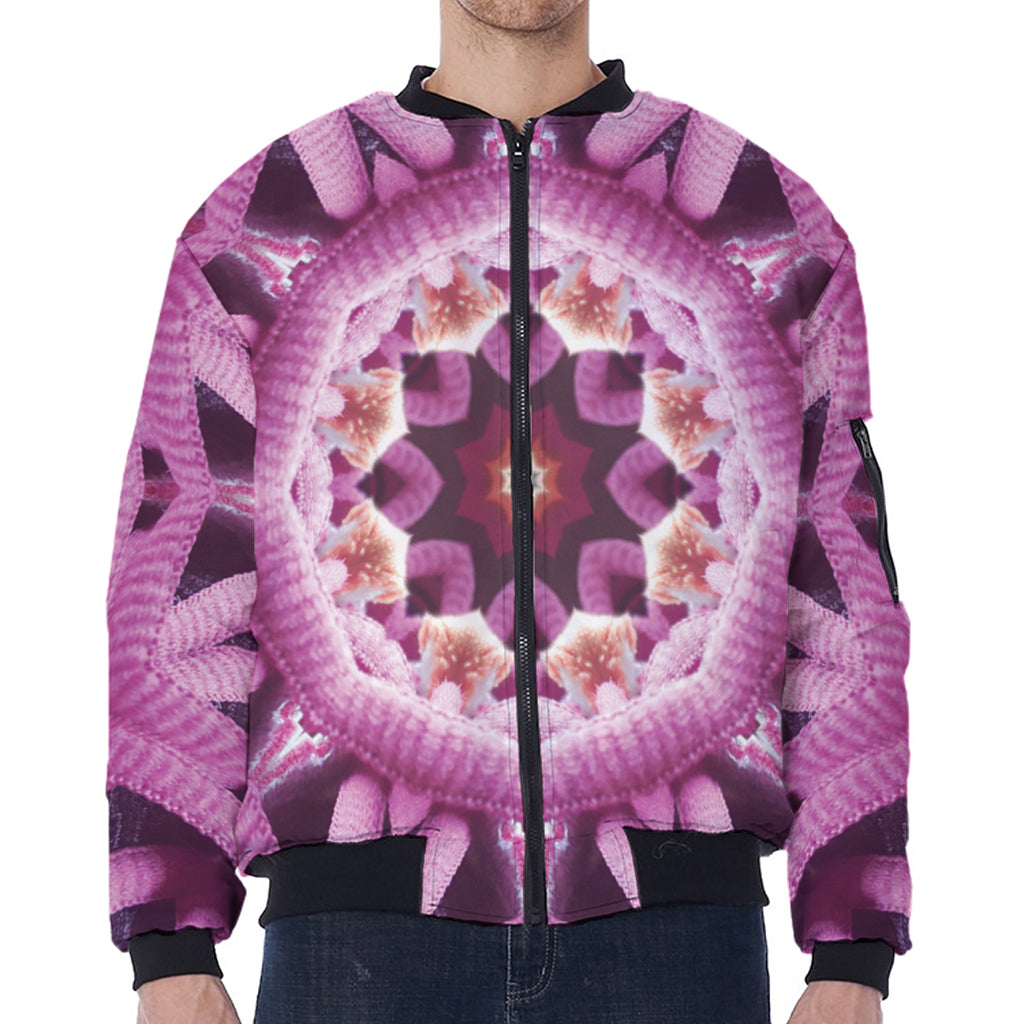 Pink Kaleidoscope Print Zip Sleeve Bomber Jacket