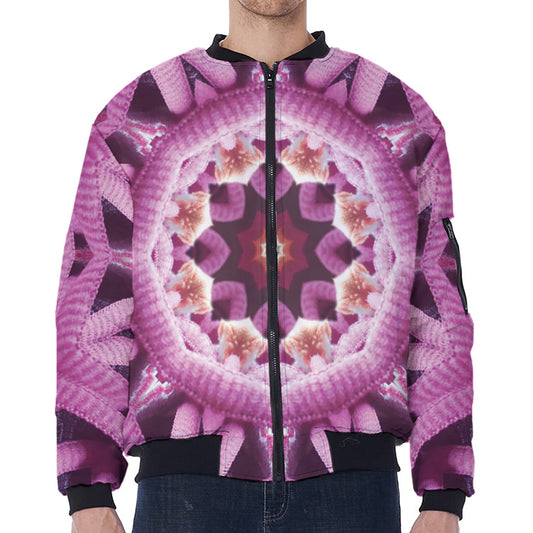 Pink Kaleidoscope Print Zip Sleeve Bomber Jacket