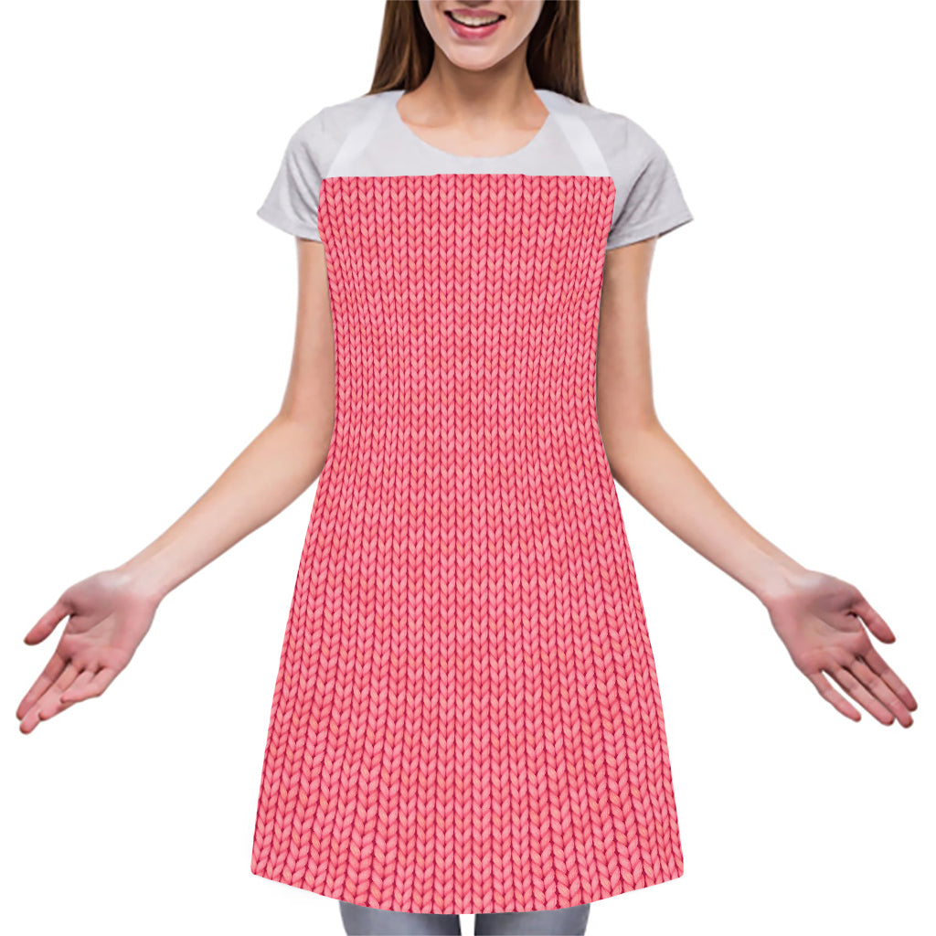 Pink Knitted Pattern Print Adjustable Apron