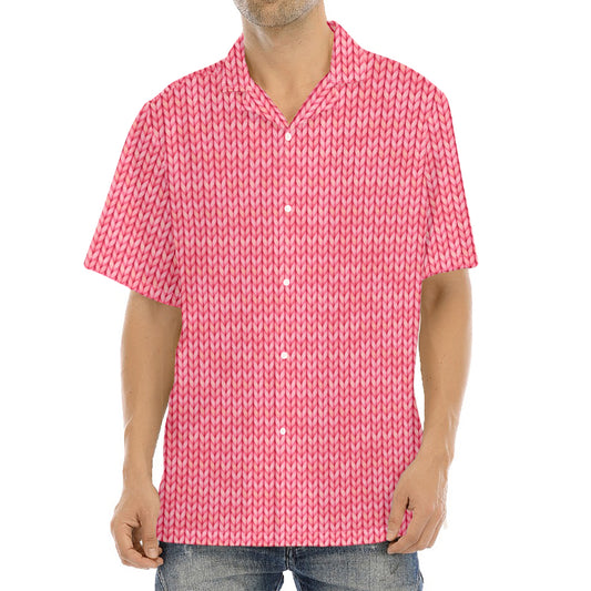 Pink Knitted Pattern Print Aloha Shirt