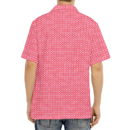 Pink Knitted Pattern Print Aloha Shirt