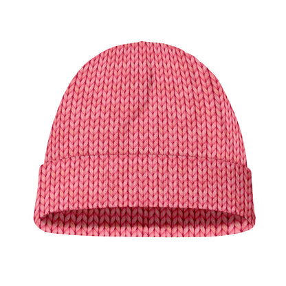 Pink Knitted Pattern Print Beanie