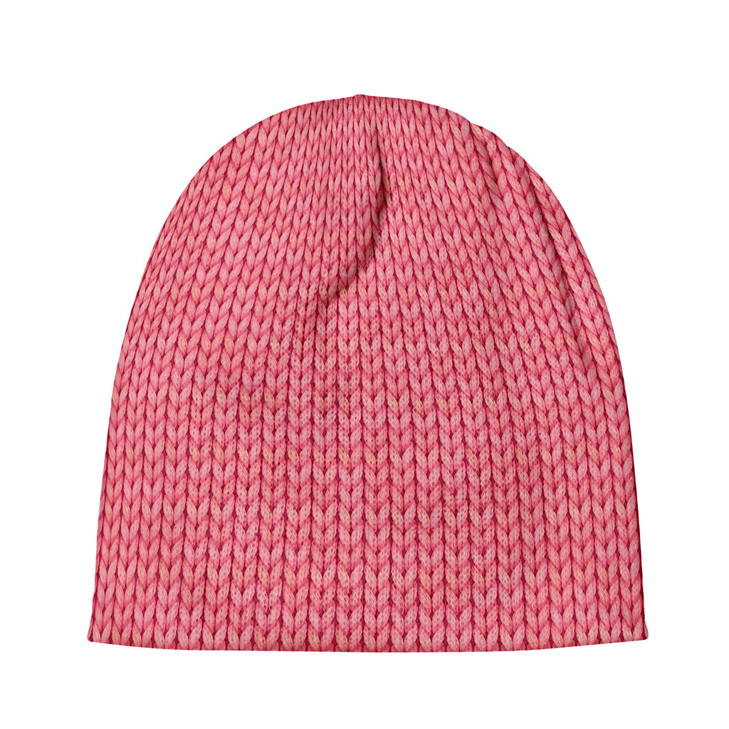 Pink Knitted Pattern Print Beanie