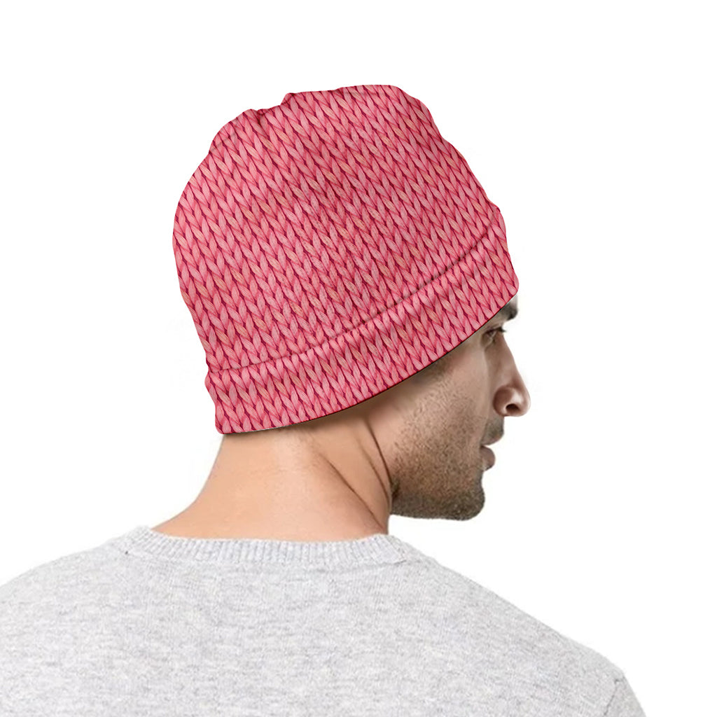 Pink Knitted Pattern Print Beanie