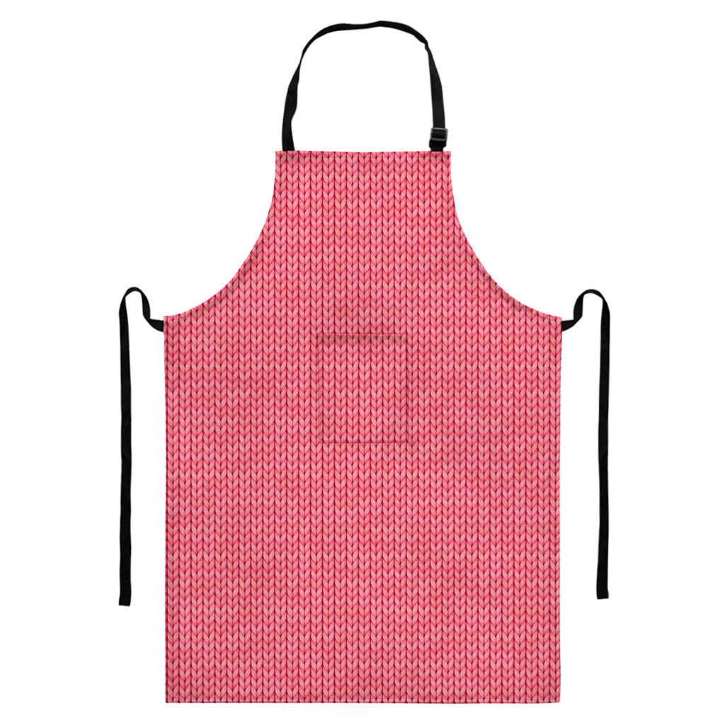 Pink Knitted Pattern Print Bib Apron With Pocket