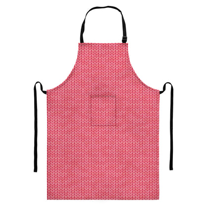 Pink Knitted Pattern Print Bib Apron With Pocket