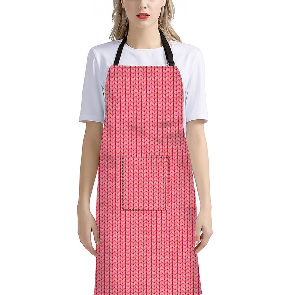 Pink Knitted Pattern Print Bib Apron With Pocket