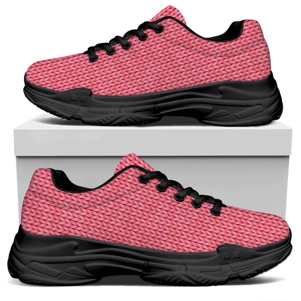 Pink Knitted Pattern Print Black Chunky Shoes