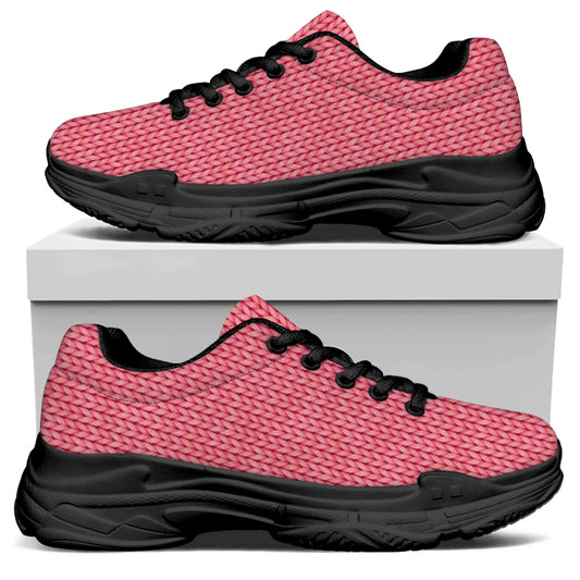Pink Knitted Pattern Print Black Chunky Shoes