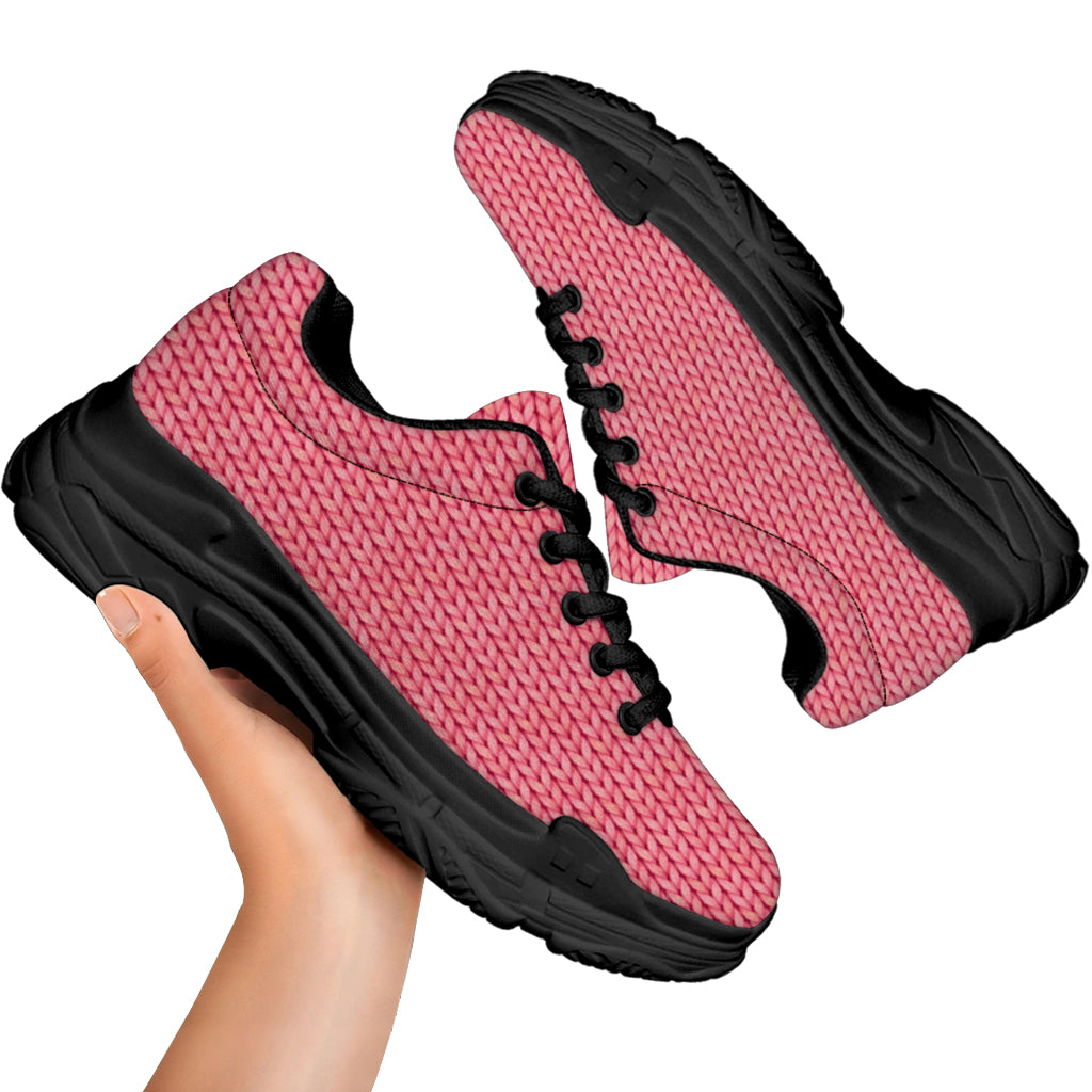 Pink Knitted Pattern Print Black Chunky Shoes