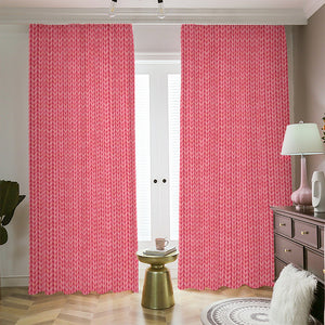 Pink Knitted Pattern Print Blackout Pencil Pleat Curtains