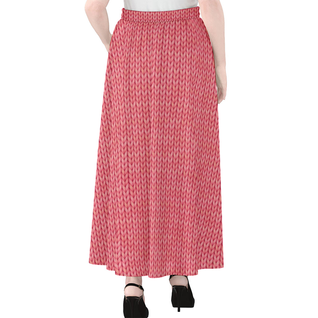 Pink Knitted Pattern Print Chiffon Maxi Skirt