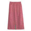 Pink Knitted Pattern Print Cotton Front Slit Maxi Skirt