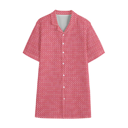 Pink Knitted Pattern Print Cotton Hawaiian Shirt