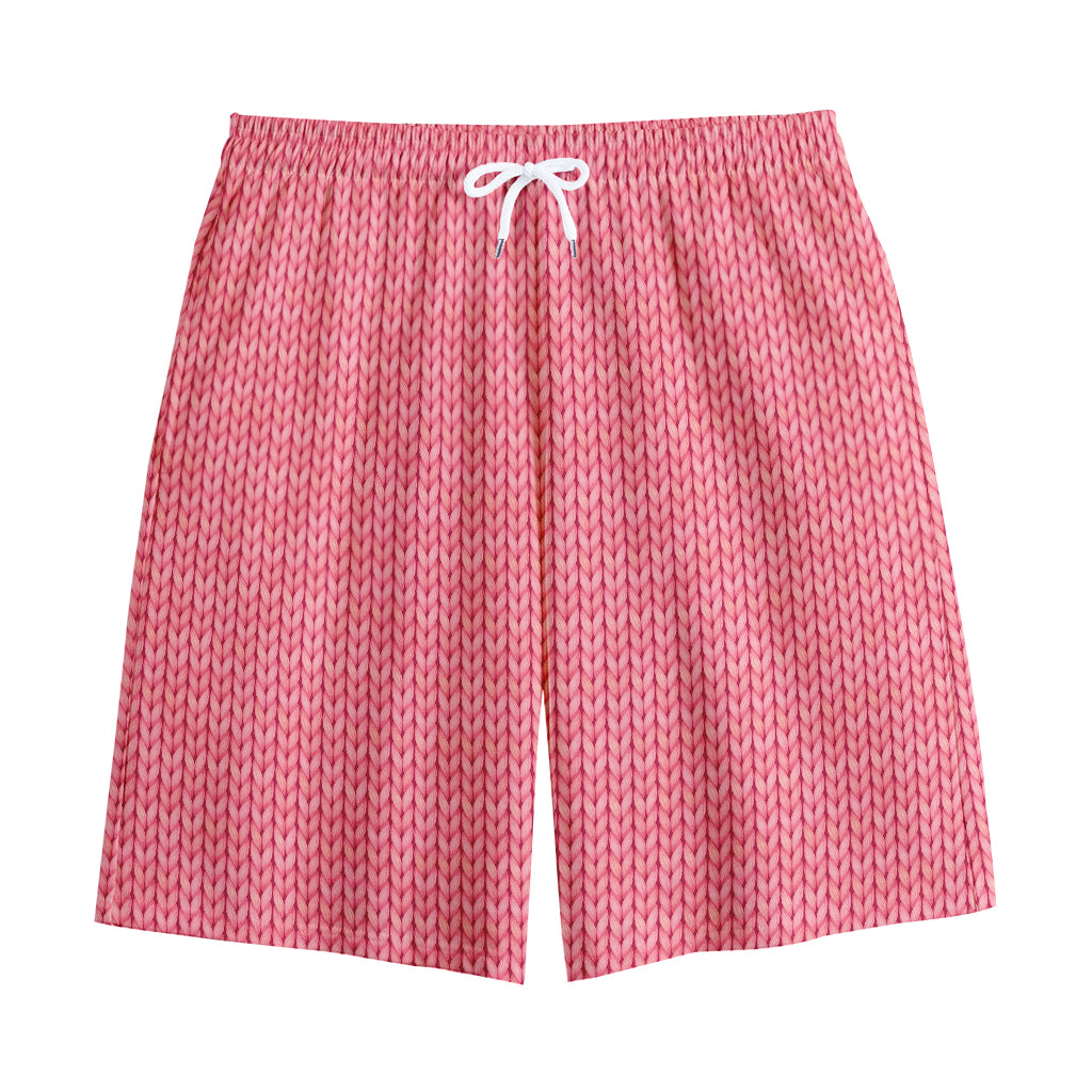 Pink Knitted Pattern Print Cotton Shorts