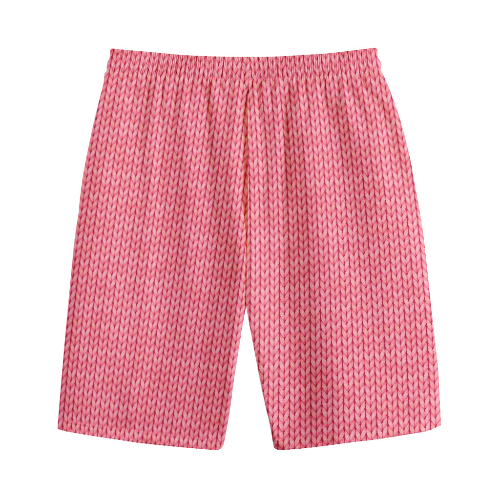 Pink Knitted Pattern Print Cotton Shorts