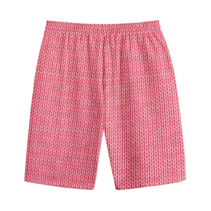 Pink Knitted Pattern Print Cotton Shorts