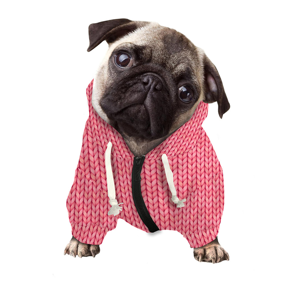 Pink Knitted Pattern Print Dog Zip Up Hoodie