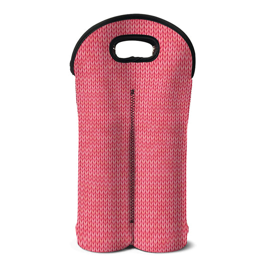 Pink Knitted Pattern Print Double Neoprene Wine Tote