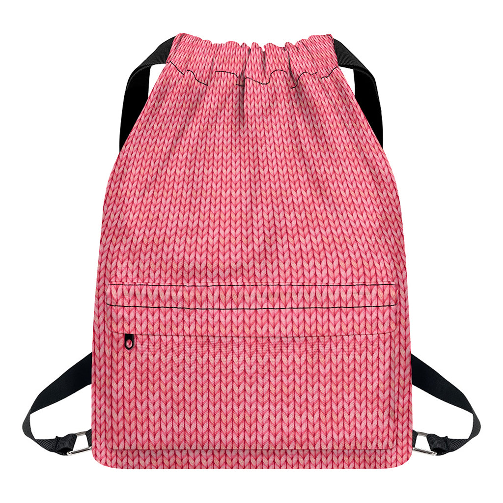 Pink Knitted Pattern Print Drawstring Backpack