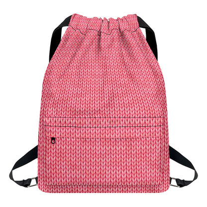 Pink Knitted Pattern Print Drawstring Backpack
